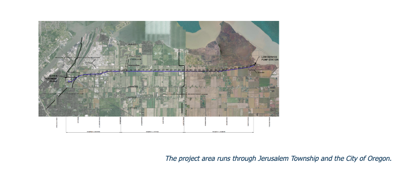 Map showing proposed path of Raw Water Main pipeline